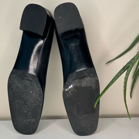 VTG 90 Salvatore Ferragamo Boutique Black Leather Loafers Bow Stitch 10.5A Italy - Picture 8 of 13